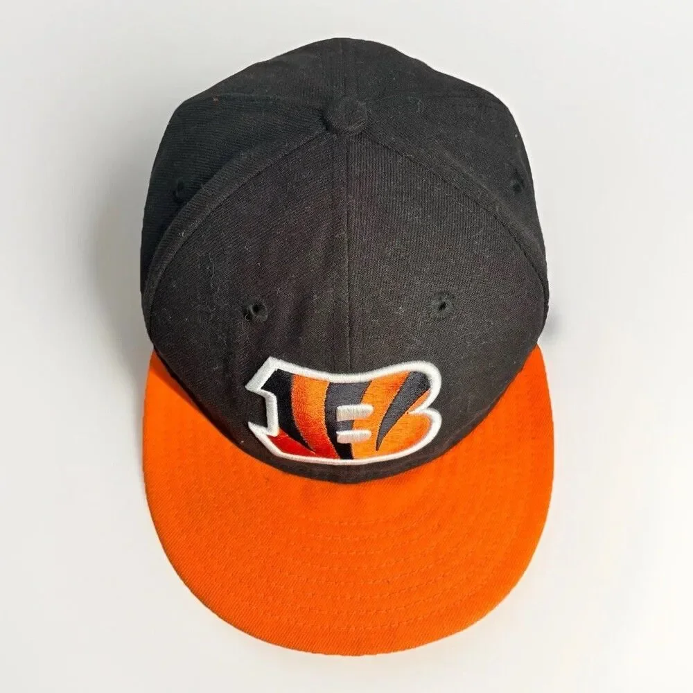 Cincinnati Bengals New Era 59Fifty Fitted Hat Size 7 1/4 black orange Flat Bill